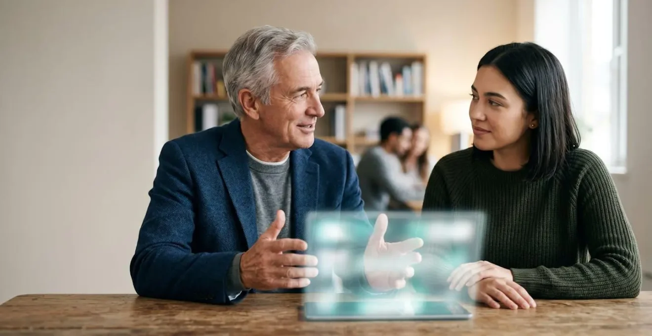 Intergenerational knowledge exchange between experienced professional and digital-native colleague