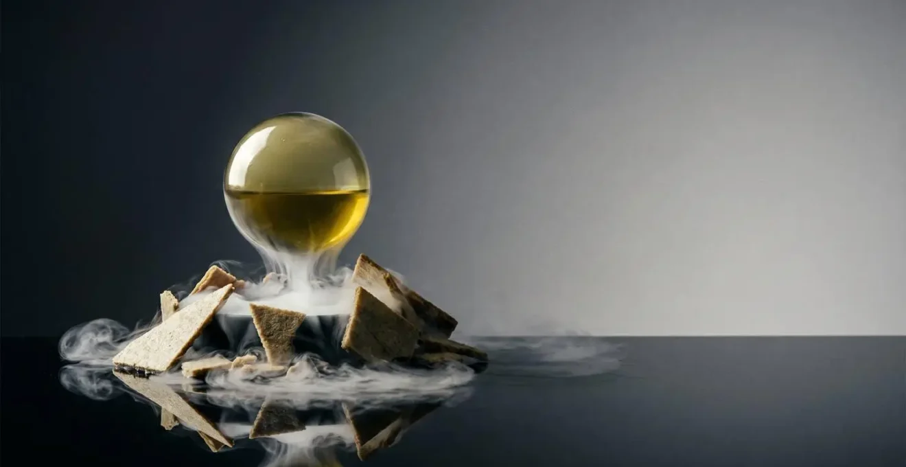 Abstract deconstructed culinary composition showcasing the evolution of avant-garde gastronomy in modern fine dining