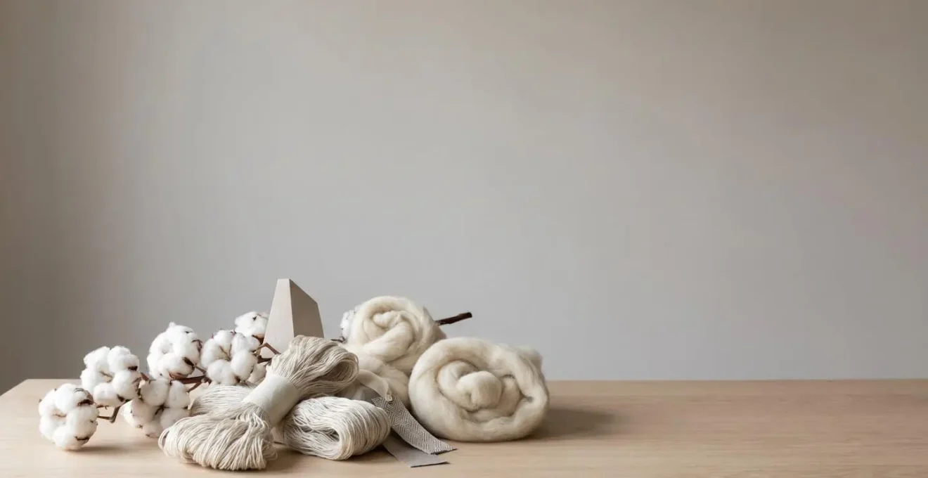 Natural organic textile materials arranged in minimalist composition with soft natural light