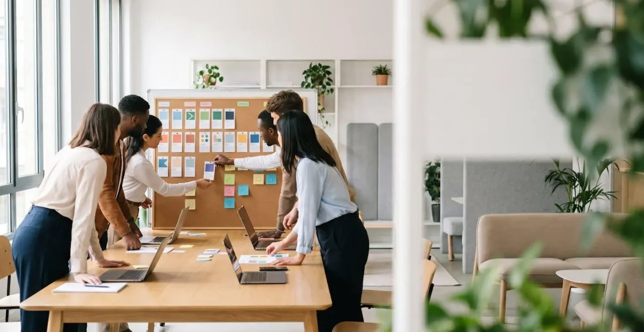 Collaborative team workflow using agile methodologies in a modern office environment
