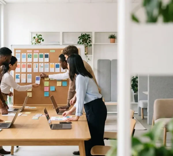 Collaborative team workflow using agile methodologies in a modern office environment