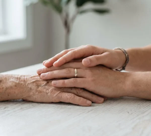A multi-generational family consultation scene showing interconnected healthcare decisions and genetic legacy